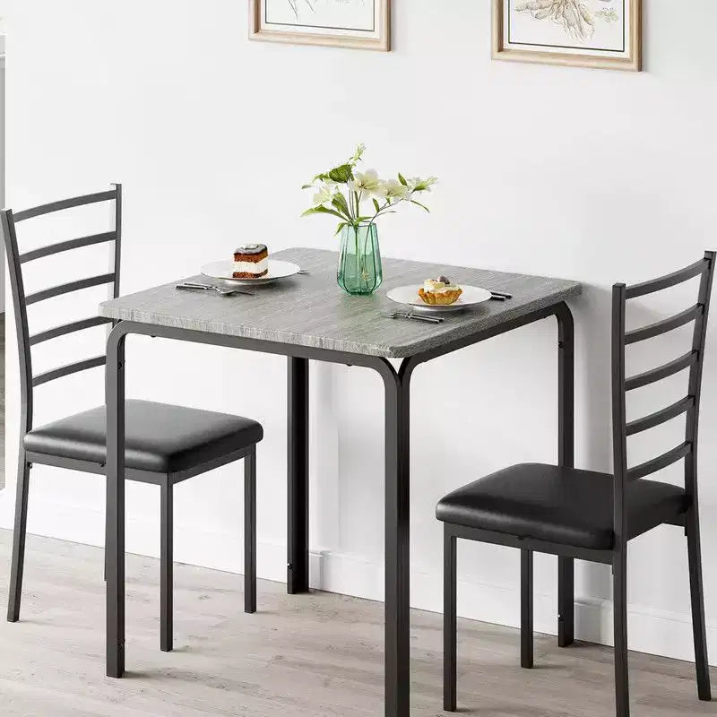 Tavolo da pranzo con 2 sedie, set da pranzo con sedile imbottito, set tavolo da pranzo, tavolo cucina, tavolino da pranzo piccolo con venature del legno, gambe in metallo