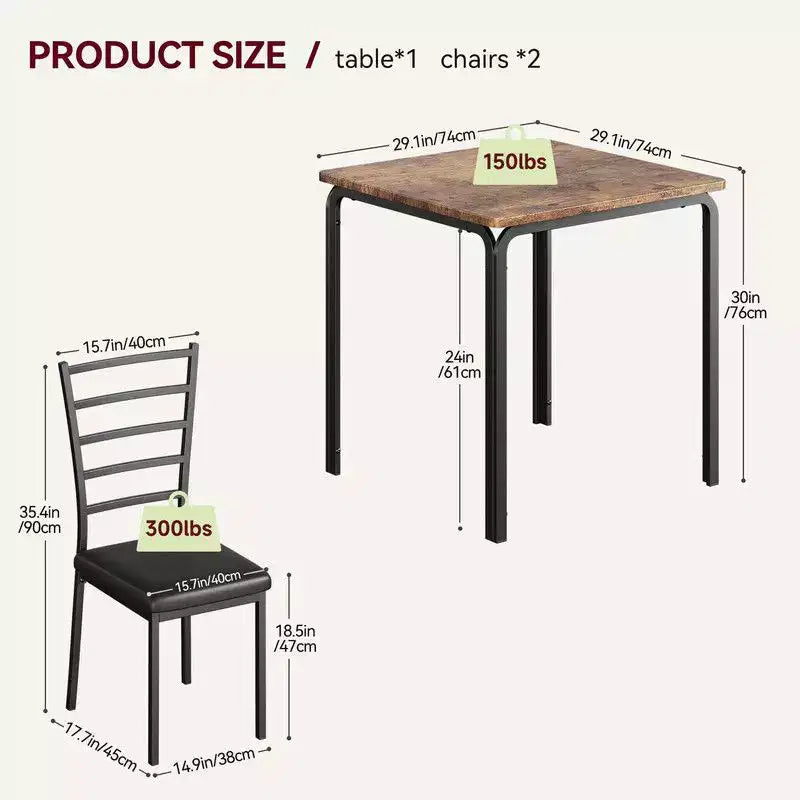 Tavolo da pranzo con 2 sedie, set da pranzo con sedile imbottito, set tavolo da pranzo, tavolo cucina, tavolino da pranzo piccolo con venature del legno, gambe in metallo