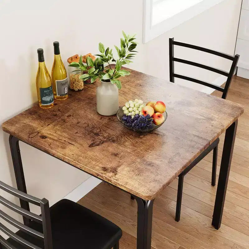 Tavolo da pranzo con 2 sedie, set da pranzo con sedile imbottito, set tavolo da pranzo, tavolo cucina, tavolino da pranzo piccolo con venature del legno, gambe in metallo