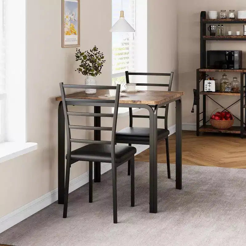 Tavolo da pranzo con 2 sedie, set da pranzo con sedile imbottito, set tavolo da pranzo, tavolo cucina, tavolino da pranzo piccolo con venature del legno, gambe in metallo