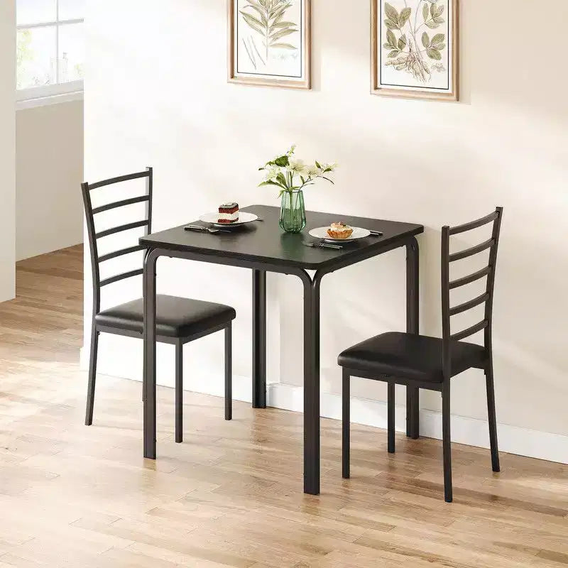 Tavolo da pranzo con 2 sedie, set da pranzo con sedile imbottito, set tavolo da pranzo, tavolo cucina, tavolino da pranzo piccolo con venature del legno, gambe in metallo