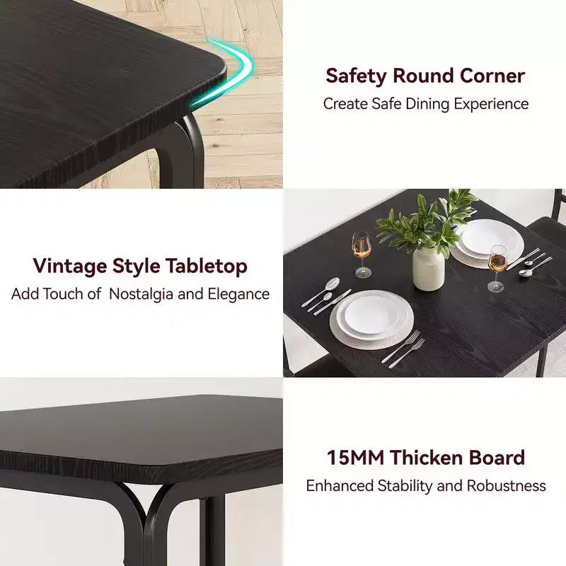Tavolo da pranzo con 2 sedie, set da pranzo con sedile imbottito, set tavolo da pranzo, tavolo cucina, tavolino da pranzo piccolo con venature del legno, gambe in metallo