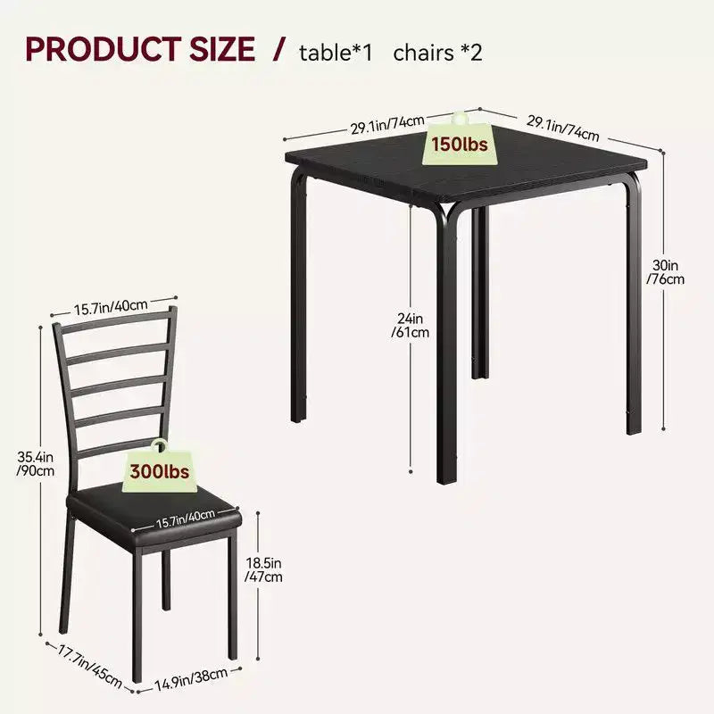 Tavolo da pranzo con 2 sedie, set da pranzo con sedile imbottito, set tavolo da pranzo, tavolo cucina, tavolino da pranzo piccolo con venature del legno, gambe in metallo