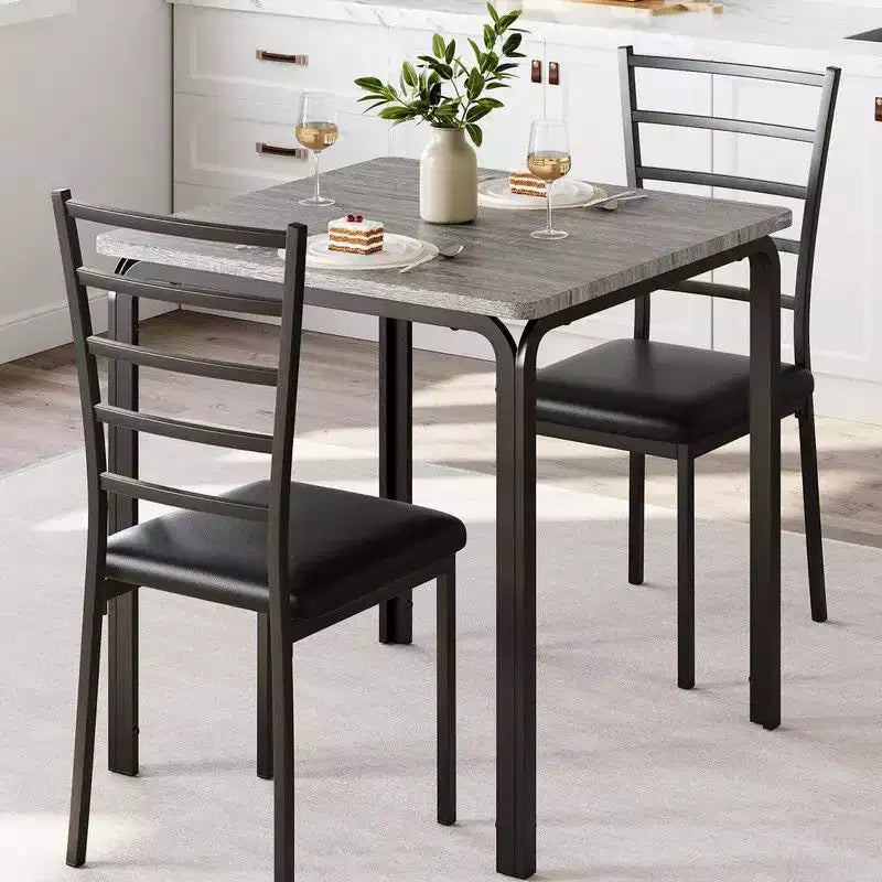 Tavolo da pranzo con 2 sedie, set da pranzo con sedile imbottito, set tavolo da pranzo, tavolo cucina, tavolino da pranzo piccolo con venature del legno, gambe in metallo