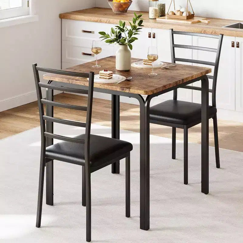 Tavolo da pranzo con 2 sedie, set da pranzo con sedile imbottito, set tavolo da pranzo, tavolo cucina, tavolino da pranzo piccolo con venature del legno, gambe in metallo