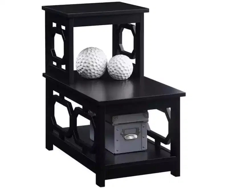 Tavolino da salotto HomeStock Belmont a 2 ripiani con design a L contemporaneo, ripiani portaoggetti a tre livelli per soggiorno o ufficio domestico