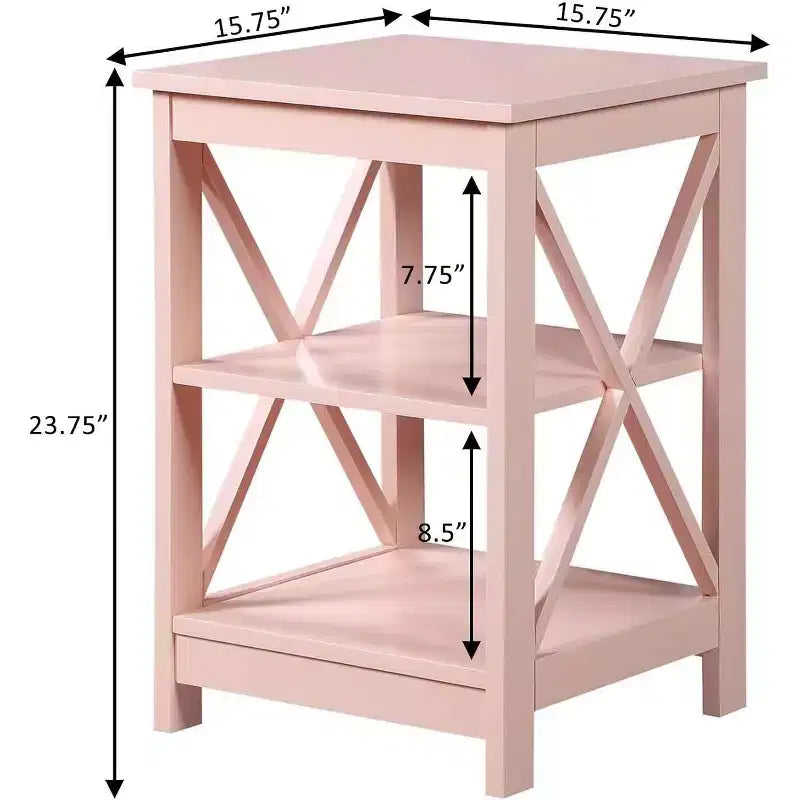 Tavolino da salotto HomeStock Belmont con tre ampi ripiani aperti e pannelli decorativi con struttura a X, elegante tavolino contenitore per l'arredamento del soggiorno