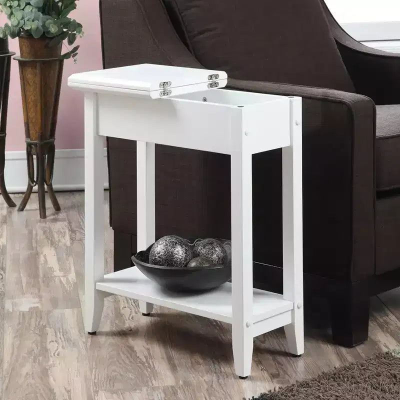 HomeStock Belmont Flip Top End Table with Concealed Storage Compartment, Straight Legs and Sleek Narrow Design for Any Living Room