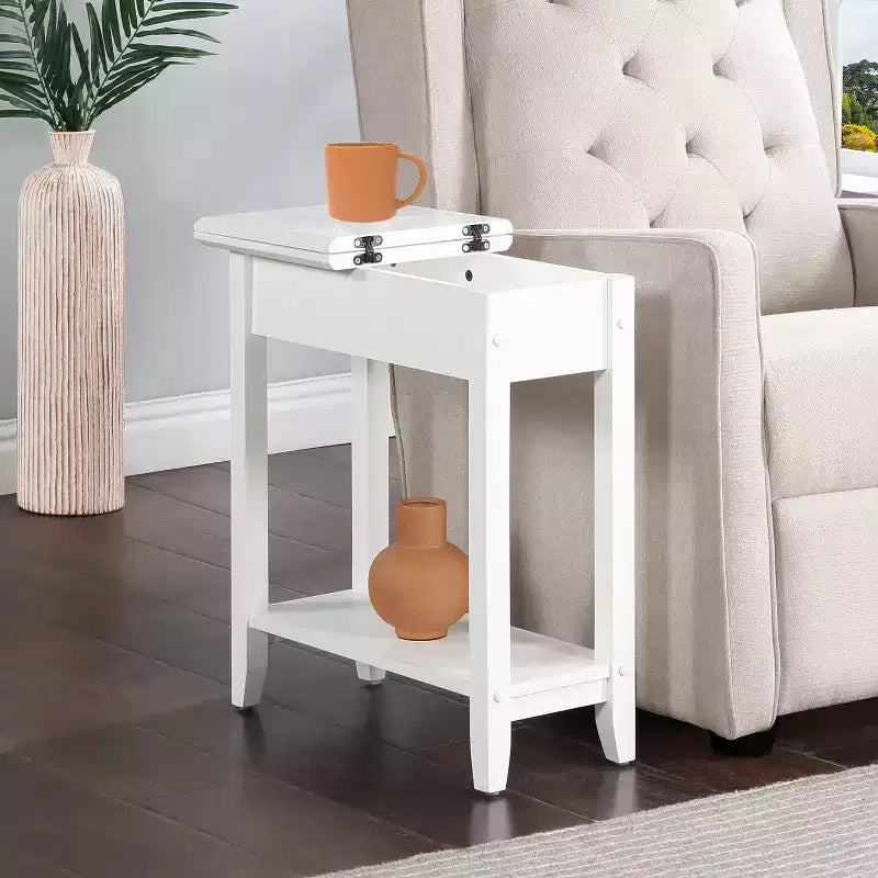 HomeStock Belmont Flip Top End Table with Concealed Storage Compartment, Straight Legs and Sleek Narrow Design for Any Living Room