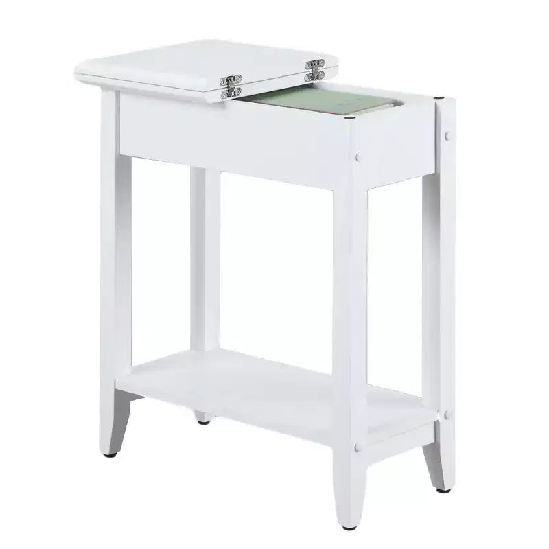 HomeStock Belmont Flip Top End Table with Concealed Storage Compartment, Straight Legs and Sleek Narrow Design for Any Living Room