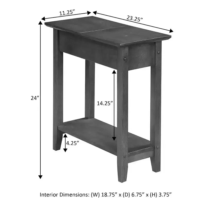 HomeStock Belmont Flip Top End Table with Concealed Storage Compartment, Straight Legs and Sleek Narrow Design for Any Living Room