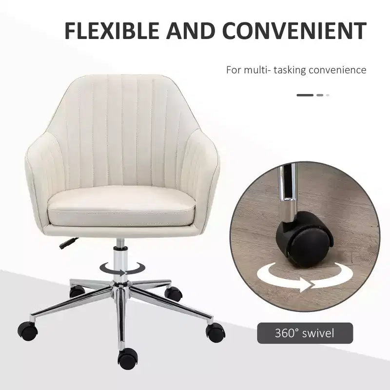 Sedia da ufficio Okak Mid Back, sedia da scrivania con altezza regolabile, sedia imbottita confortevole per soggiorno, ufficio, studio, beige
