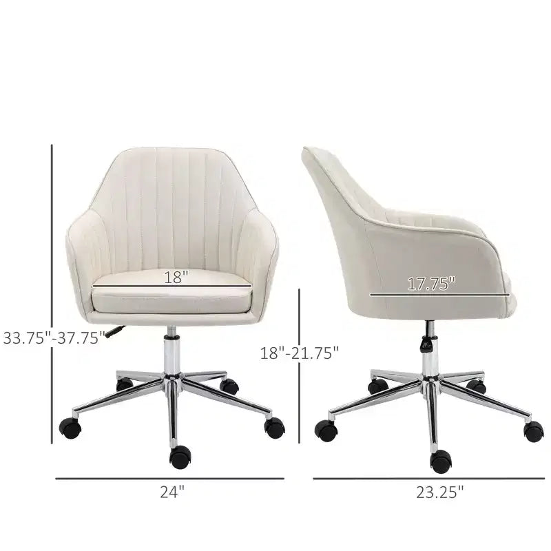 Sedia da ufficio Okak Mid Back, sedia da scrivania con altezza regolabile, sedia imbottita confortevole per soggiorno, ufficio, studio, beige