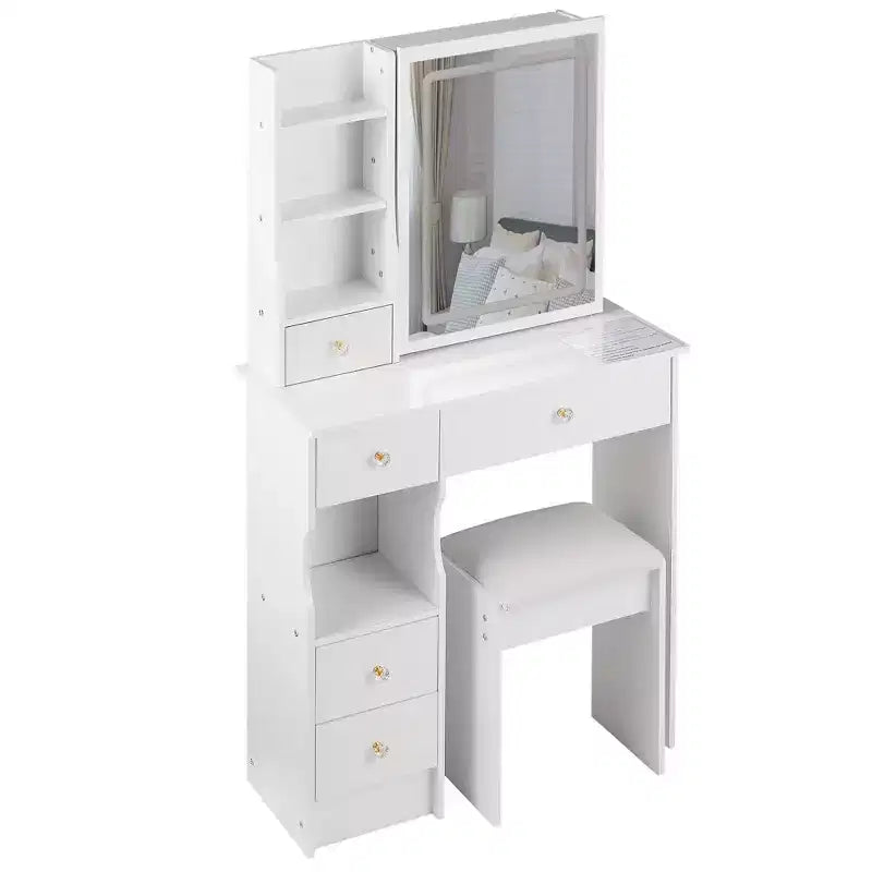 Set Tavolo da Trucco Homy Casa con Specchio Illuminato e Cassetti Contenitore per Camera da Letto o Spogliatoio, Bianco