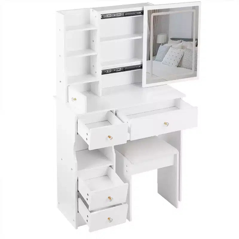 Set Tavolo da Trucco Homy Casa con Specchio Illuminato e Cassetti Contenitore per Camera da Letto o Spogliatoio, Bianco