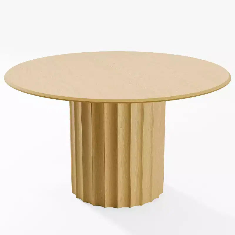 PexFix 52 Tavolo Rotondo da Pranzo in Legno Tavolo da Cucina per 4-6 con Bordo Superiore a Forma di Arco e Base Scanalata per Soggiorno/Sala da Pranzo Caffè Ufficio Naturale