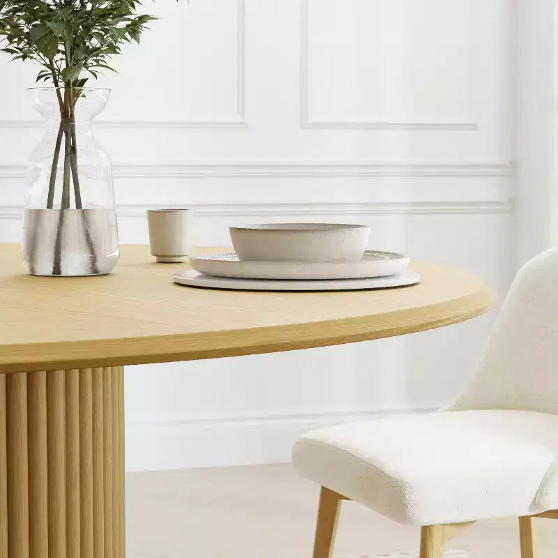 PexFix 52 Tavolo Rotondo da Pranzo in Legno Tavolo da Cucina per 4-6 con Bordo Superiore a Forma di Arco e Base Scanalata per Soggiorno/Sala da Pranzo Caffè Ufficio Naturale