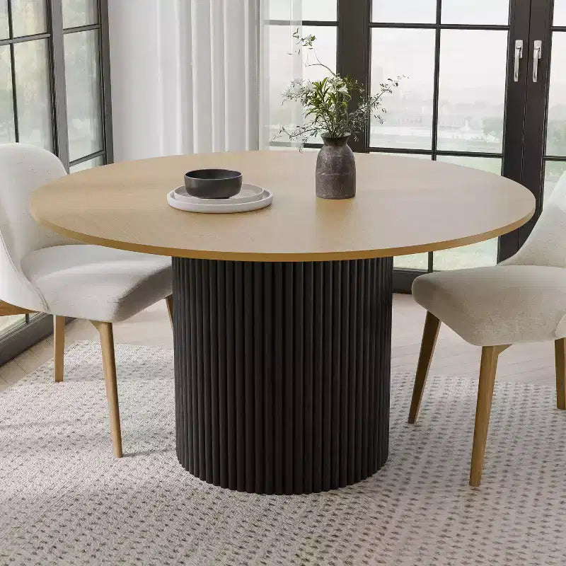 PexFix 52 Tavolo da pranzo rotondo in legno massello Tavolo da cucina per 4-6 persone con piano del tavolo e gambe cilindriche concave per soggiorno/sala da pranzo, ufficio, colore naturale