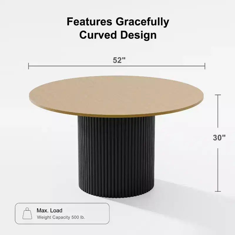 PexFix 52 Tavolo da pranzo rotondo in legno massello Tavolo da cucina per 4-6 persone con piano del tavolo e gambe cilindriche concave per soggiorno/sala da pranzo, ufficio, colore naturale