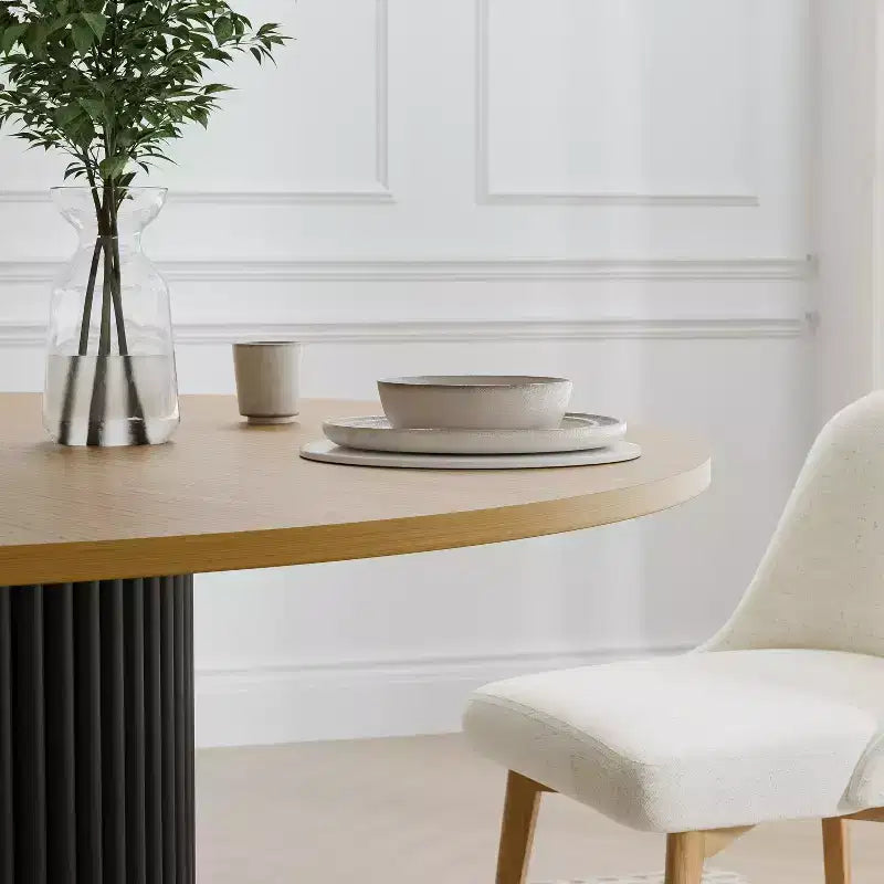 PexFix 52 Tavolo da pranzo rotondo in legno massello Tavolo da cucina per 4-6 persone con piano del tavolo e gambe cilindriche concave per soggiorno/sala da pranzo, ufficio, colore naturale