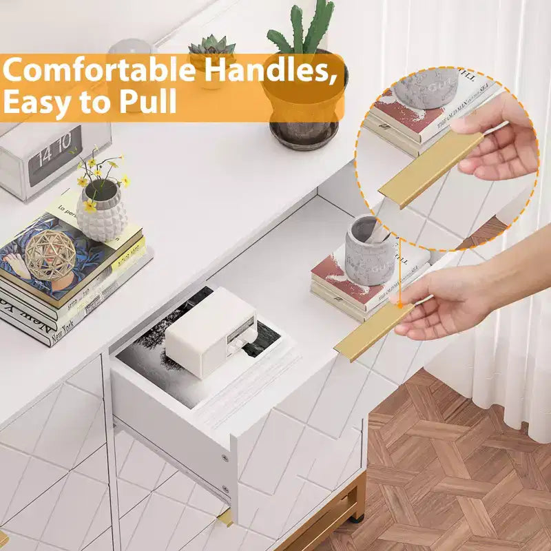 Comò a 8 cassetti per camera da letto, Comò in legno con maniglie in metallo e 8 cassetti, Cassettiera in legno per organizzazione e stoccaggio domestico