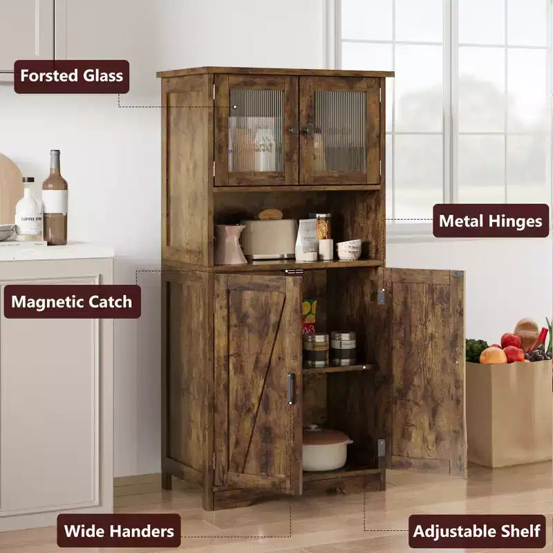 50 Mobile Alto da Cucina con Ante in Vetro e Ripiani Regolabili per Cucina, Dispensa, Soggiorno, Bianco