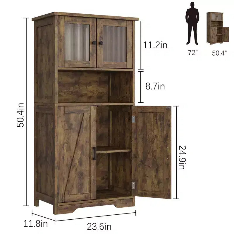 50 Mobile Alto da Cucina con Ante in Vetro e Ripiani Regolabili per Cucina, Dispensa, Soggiorno, Bianco