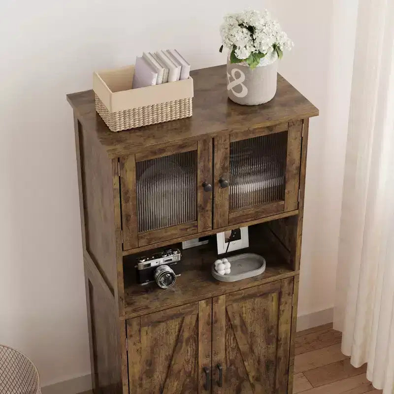 50 Mobile Alto da Cucina con Ante in Vetro e Ripiani Regolabili per Cucina, Dispensa, Soggiorno, Bianco