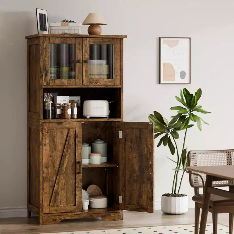 50 Mobile Alto da Cucina con Ante in Vetro e Ripiani Regolabili per Cucina, Dispensa, Soggiorno, Bianco