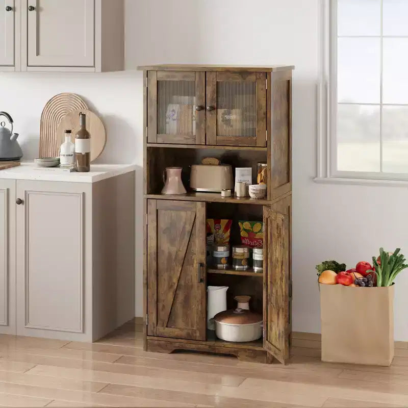 50 Mobile Alto da Cucina con Ante in Vetro e Ripiani Regolabili per Cucina, Dispensa, Soggiorno, Bianco
