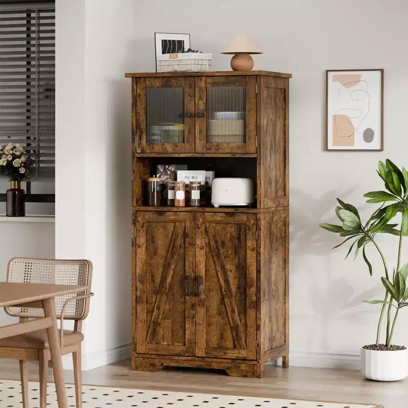 50 Mobile Alto da Cucina con Ante in Vetro e Ripiani Regolabili per Cucina, Dispensa, Soggiorno, Bianco