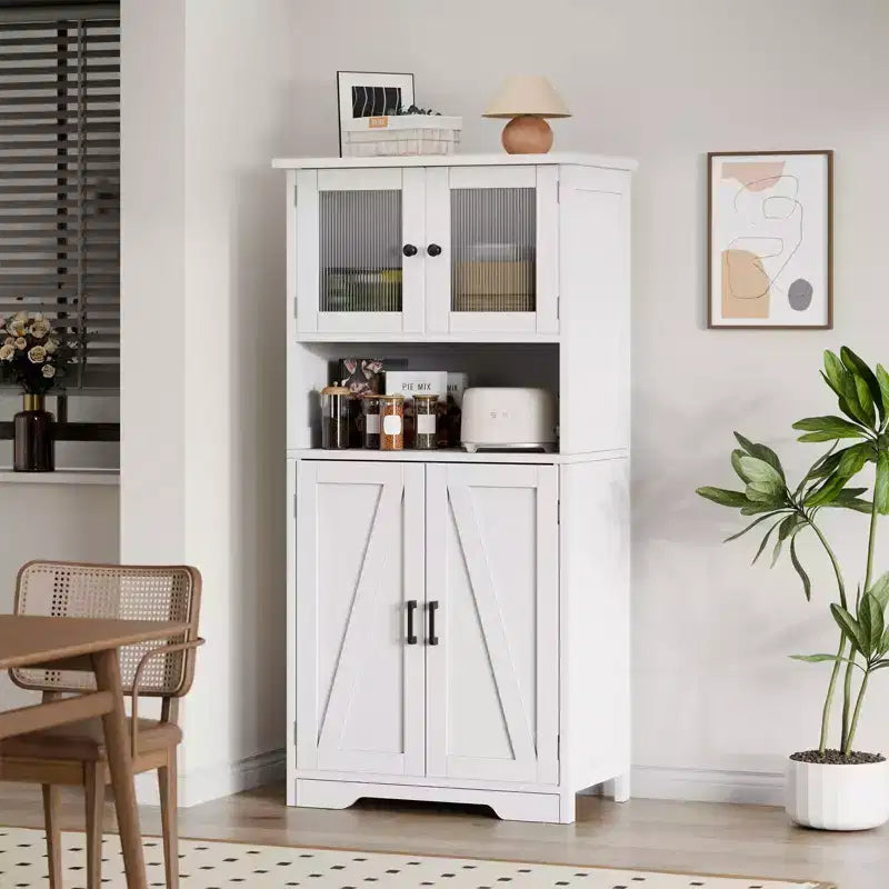 50 Mobile Alto da Cucina con Ante in Vetro e Ripiani Regolabili per Cucina, Dispensa, Soggiorno, Bianco
