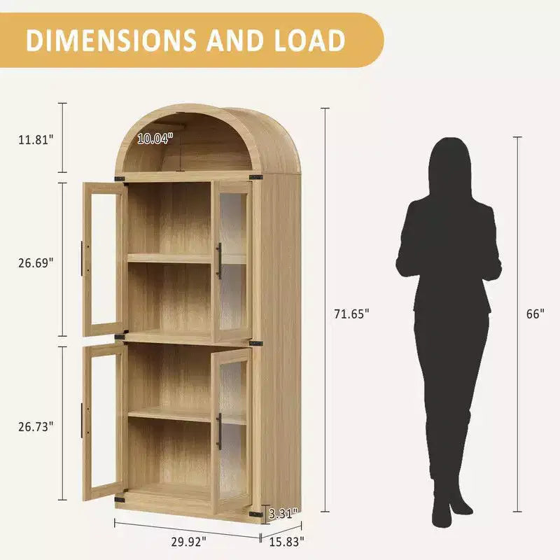 Coolmee Scaffale ad Arco con Ante e Cassetti, Scaffali Espositivi in Stile Rustico, Libreria Alta 181 cm in Legno Arrotondata