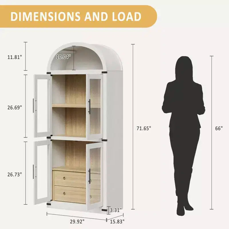 Coolmee Scaffale ad Arco con Ante e Cassetti, Scaffali Espositivi in Stile Rustico, Libreria Alta 181 cm in Legno Arrotondata