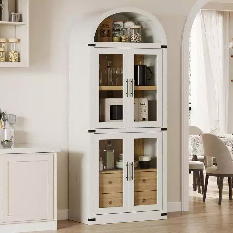 Coolmee Scaffale ad Arco con Ante e Cassetti, Scaffali Espositivi in Stile Rustico, Libreria Alta 181 cm in Legno Arrotondata