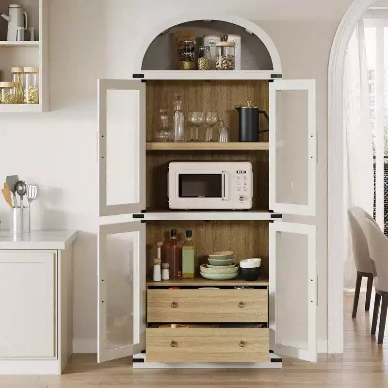 Coolmee Scaffale ad Arco con Ante e Cassetti, Scaffali Espositivi in Stile Rustico, Libreria Alta 181 cm in Legno Arrotondata