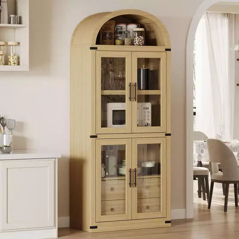 Coolmee Scaffale ad Arco con Ante e Cassetti, Scaffali Espositivi in Stile Rustico, Libreria Alta 181 cm in Legno Arrotondata