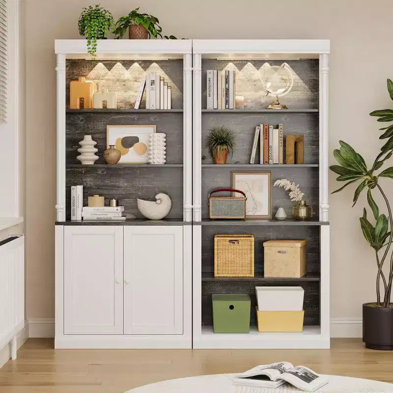Libreria Coolmee con Ripiani Regolabili, Vetrinetta a 5 Livelli con Luce a LED, Vetrina Espositiva Indipendente per Collezionismo Camera da Letto Soggiorno