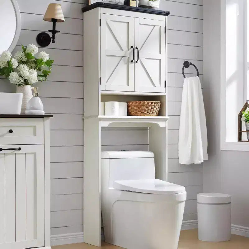 SinCiDo 67 Over The Toilet Storage Cabinet, Farmhouse Bathroom Floor Cabinets with Adjustable Shelf & Door