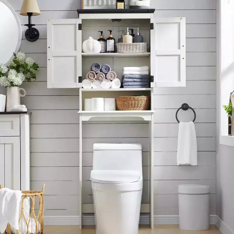 SinCiDo 67 Armadietto da Bagno Sopra il WC, Mobiletto da Terra in Stile Rustico con Ripiano Regolabile e Anta