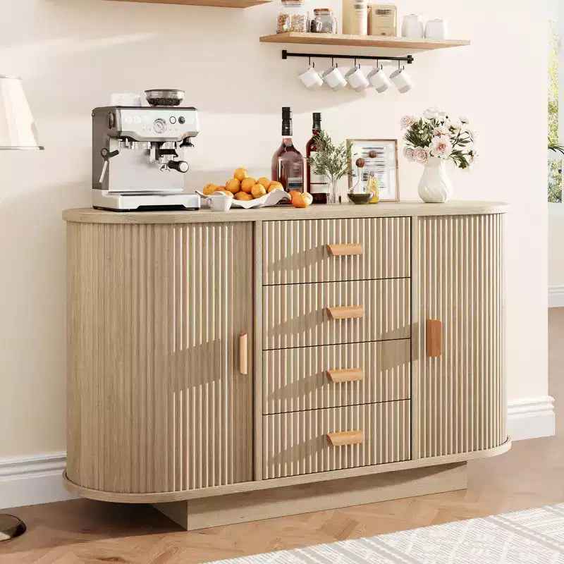 CuisinSmart 47 Credenza moderna scanalata a buffet con 4 cassetti, grande mobile buffet da fattoria con 2 ante scorrevoli ad arco - Mobile bar per sala da pranzo