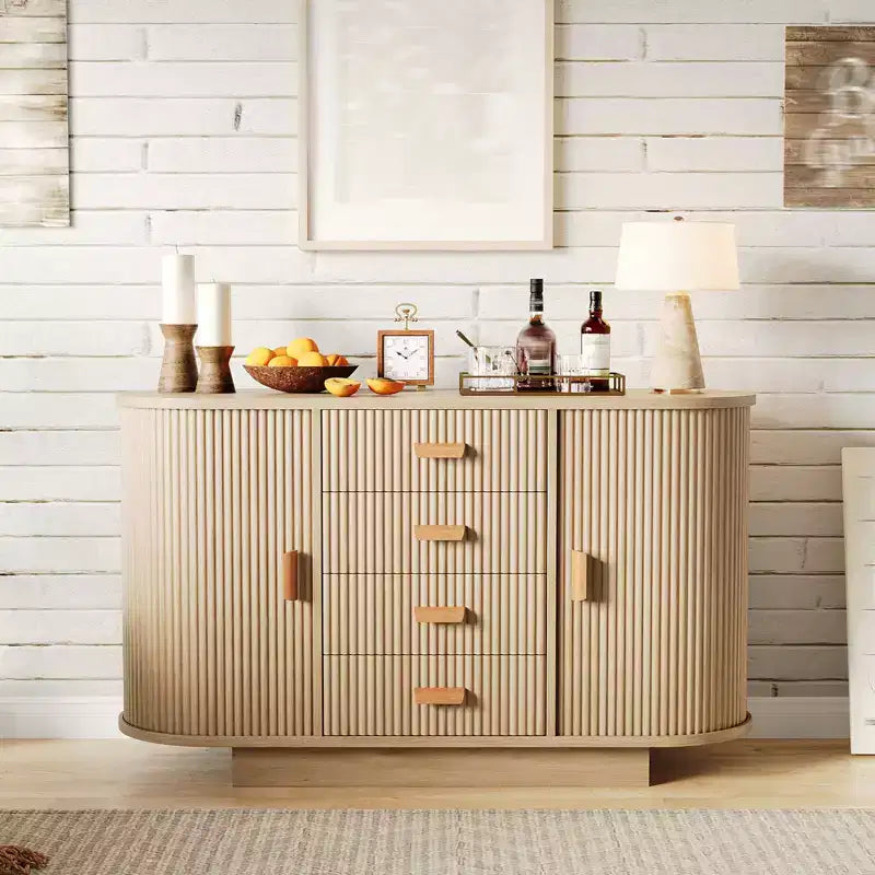 CuisinSmart 47 Credenza moderna scanalata a buffet con 4 cassetti, grande mobile buffet da fattoria con 2 ante scorrevoli ad arco - Mobile bar per sala da pranzo