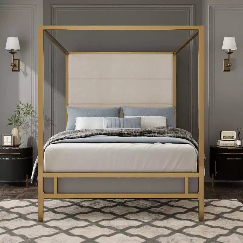 GDFStudio Patrick Letto a baldacchino moderno Queen con testiera alta in velluto
