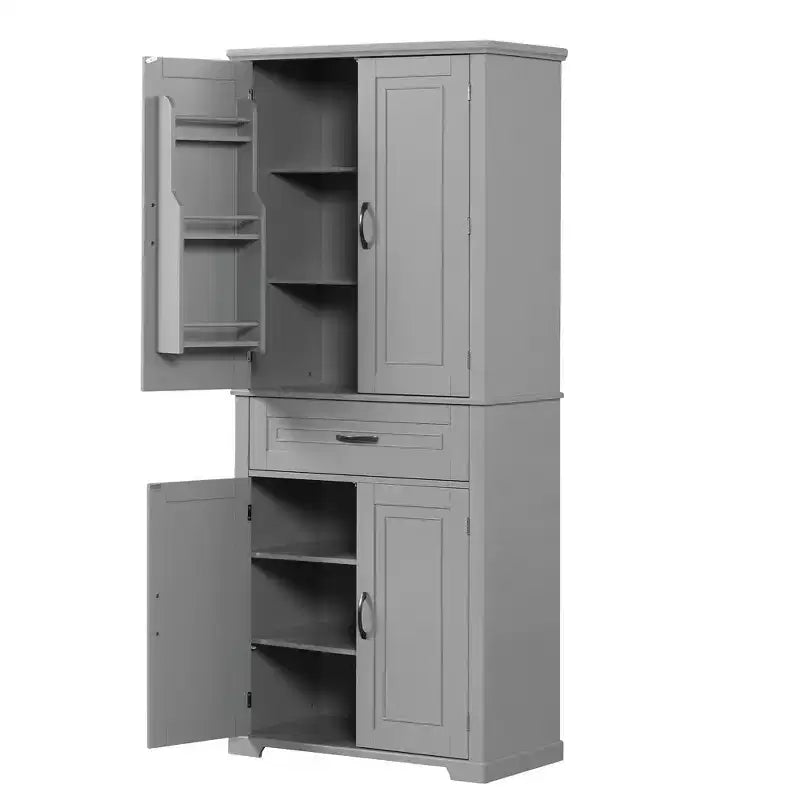 Mobile Contenitore Okak, Armadio Alto con 4 Ante, 1 Cassetto e Ripiani Regolabili, Credenza per Soggiorno, Ufficio