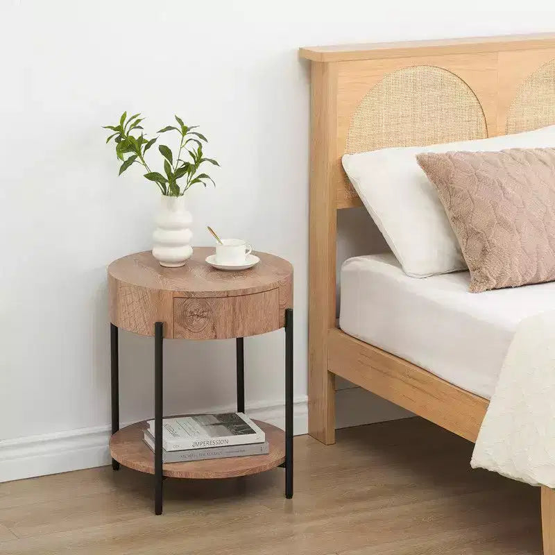 Vintage Round Coffee Table with Drawer - Wooden Accent Center Table with Storage for Living Room