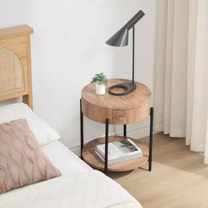 Vintage Round Coffee Table with Drawer - Wooden Accent Center Table with Storage for Living Room