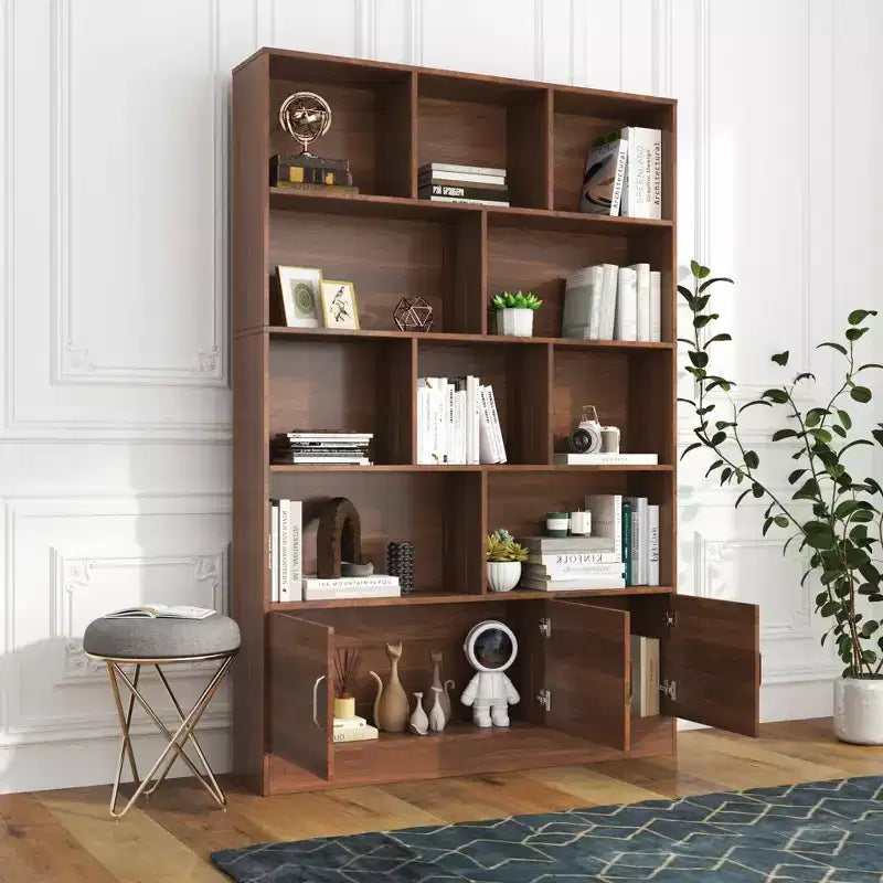 Libreria moderna a 4 ripiani GDFStudio Cedric da 180 cm con 10 scomparti e 3 ante