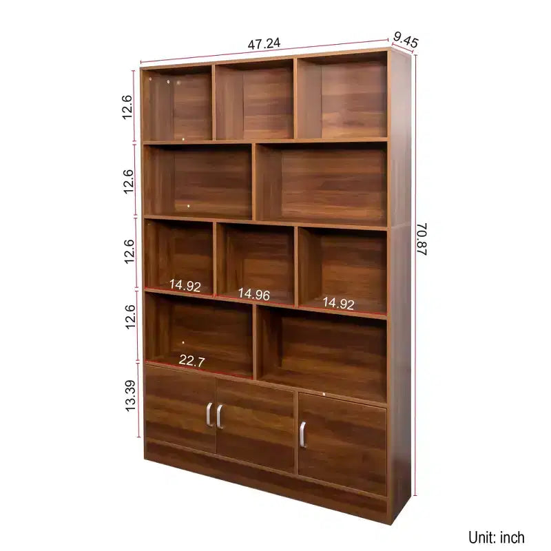 Libreria moderna a 4 ripiani GDFStudio Cedric da 180 cm con 10 scomparti e 3 ante