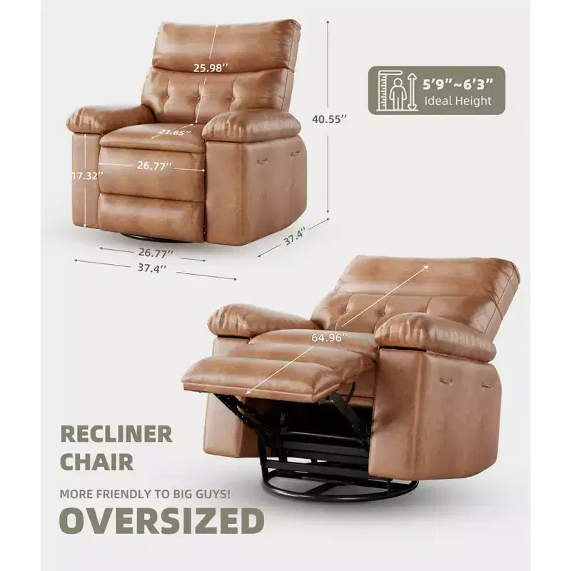 Poltrona Reclinabile Manuale in Pelle PU, Poltrona a Dondolo Girevole a 360 Gradi per Adulti con Tasche Laterali, Poltrona Reclinabile Singola Moderna, Beige