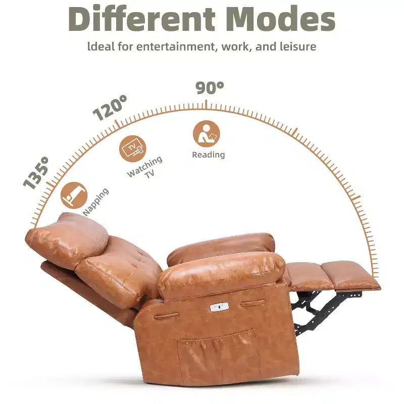 Poltrona Reclinabile Manuale in Pelle PU, Poltrona a Dondolo Girevole a 360 Gradi per Adulti con Tasche Laterali, Poltrona Reclinabile Singola Moderna, Beige